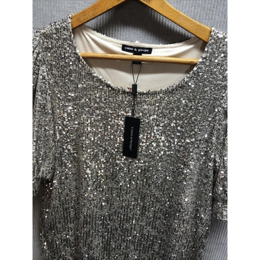 Cable & Gauge Top Size Large Sequins Cocktail Party Glamorous Disco NWT - Picture 2 of 13